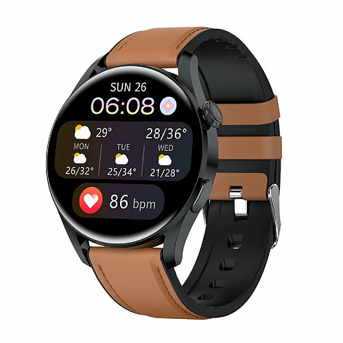 T33S Montre Intelligente Bluetooth Appel Pression Artérielle Surveillance De L'Oxygène Sanguin Smartwatch Cuir Marron