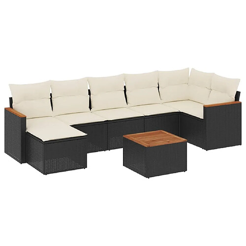 Maison Chic Ensemble Tables et chaises d'extérieur 8 pcs avec coussins,Salon de jardin noir résine tressée -GKD802036