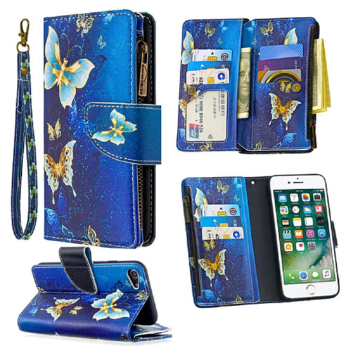 Etui en PU fermeture à glissière d'impression de modèle beau papillon pour votre Apple iPhone SE (2nd Generation)/8/7