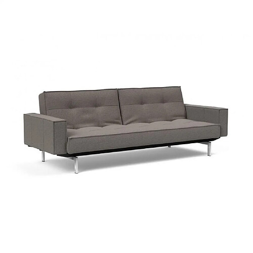 Inside 75 INNOVATION LIVING Canapé SPLITBACK pieds chromé avec accoudoirs convertible lit 115*210 cm tissu Mixed Dance Grey