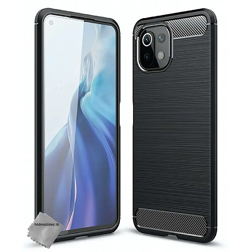 Htdmobiles Coque silicone gel carbone pour Xiaomi Mi 11 Lite / Mi 11 Lite 5G + film ecran - NOIR