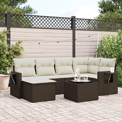 vidaXL Salon de jardin avec coussins 7 pcs marron résine tressée