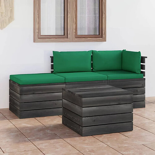 vidaXL Salon palette de jardin 4 pcs avec coussins Bois de pin massif