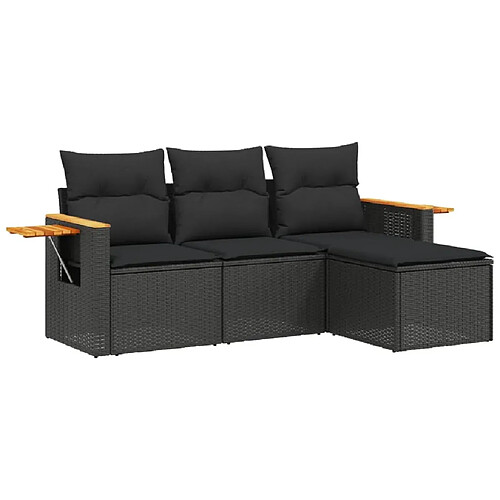 Maison Chic Salon de jardin 4 pcs avec coussins | Ensemble de Table et chaises | Mobilier d'Extérieur noir résine tressée -GKD12881