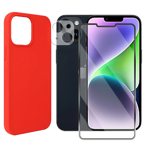 Protection intégrale Verre Trempé pour iPhone 14 Plus + Verre Trempé Caméra Arrière + Coque souple silicone Rouge -Visiodirect-