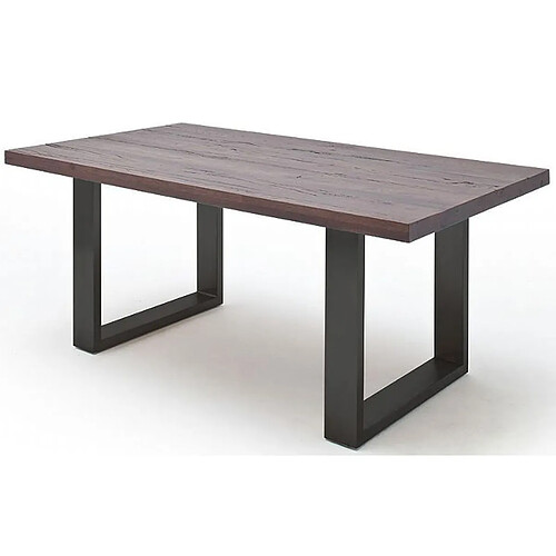 Table à manger en chêne massif teinté vielli laqué/anthracite - L.180 x H.76 x P.100 cm -PEGANE-