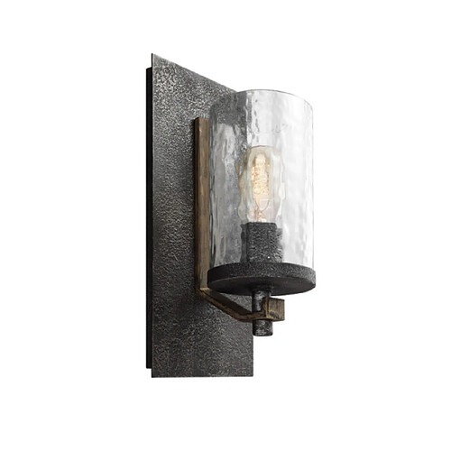 Elstead Lighting Applique murale Feiss Acier,verre ondulé transparent Chêne patiné vieilli, métal gris ardoise