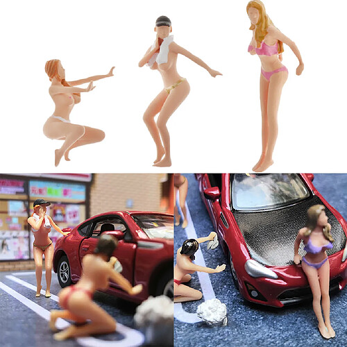 3 Pièces/ensemble 1:64 Bikini Figurines De Lavage De Voiture Scénario Jouets