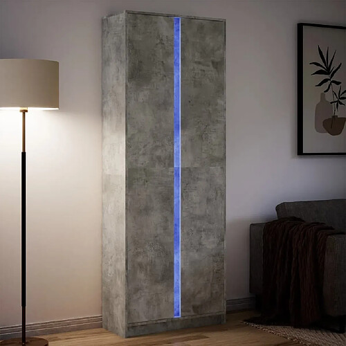 vidaXL Buffet haut avec LED gris béton 74x32,5x200cm bois d’ingénierie