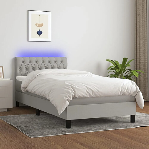 vidaXL Sommier à lattes de lit matelas LED Gris clair 100x200 cm Tissu