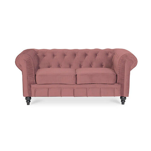 Canapé Chesterfield Velours 2 Places Altesse Vieux Rose