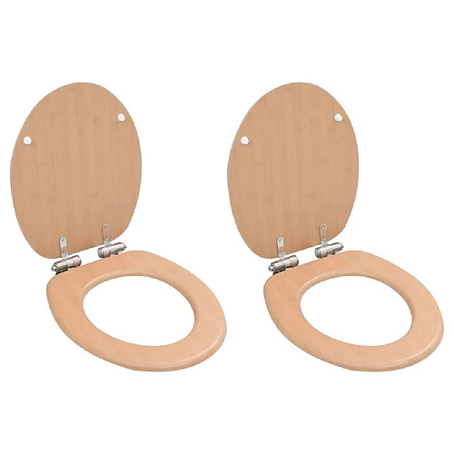 Helloshop26 Lot de 2 sièges WC abattant lunette cuvette siège de toilette salle de bains maison intérieur salle d'eau MDF couvercle à fermeture en douceur bambou 02_0002962