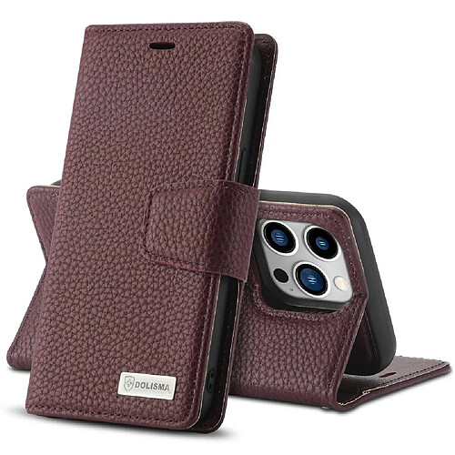 Etui en PU texture litchi, magnétique avec support pour votre iPhone 14 Pro - rouge vin