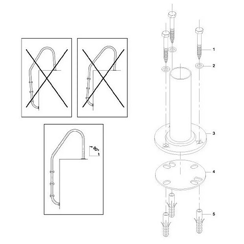 Astral Support d'échelle sur platine Ø43 mm aisi-316 poli (la paire)