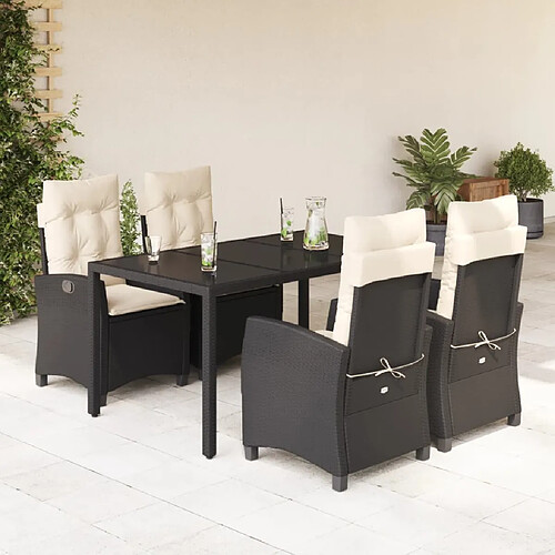 vidaXL Ensemble à manger de jardin coussins 5pcs Noir Résine tressée