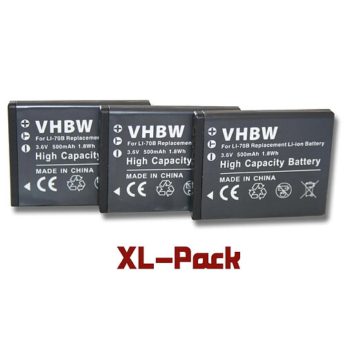 Vhbw 3 batteries 500mAh pour appareil photo Olympus VG110, VG-110, VG120, VG-120, VG130, VG-130, VG150, VG-150, VG160, VG-160 remplace Li-70B