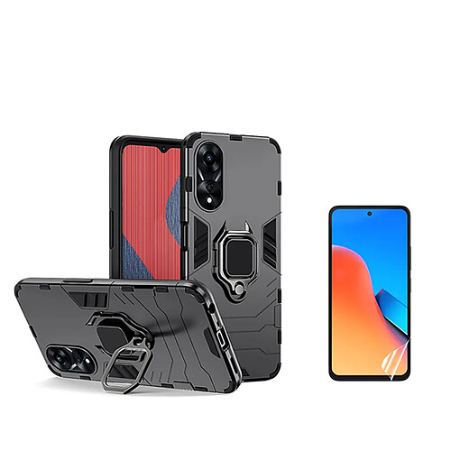 Kit de verre trempé de ClearGlass + 3x1 défenseur militaire Phonecare pour Oppo A58 4G - le noir