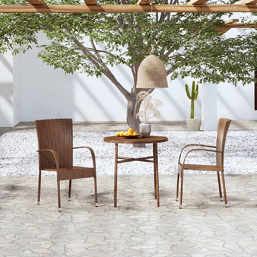 Salle à manger de jardin 3 pcs,Table et chaise à dîner Résine tressée Marron -MN77384