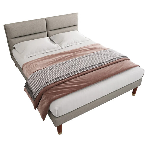 ComfortXL Lit Rembourré, Lit Double Avec Tête De Lit Réglable, Sommier En Bois, 160*200cm, Lin, Beige-gris