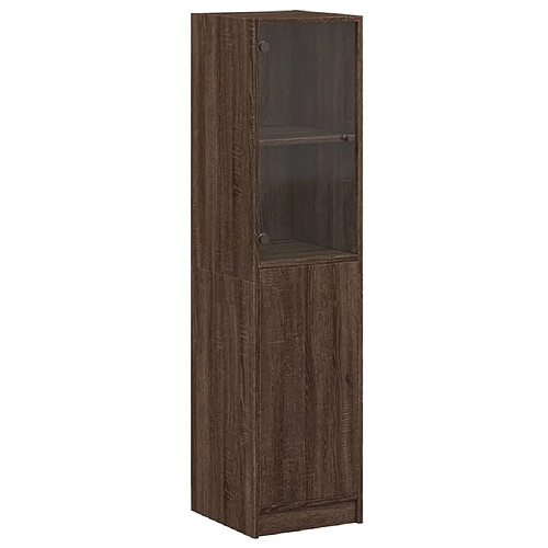 Maison Chic Commode Buffet - Meuble de rangement avec porte en verre chêne marron 35x37x142 cm -GKD90273