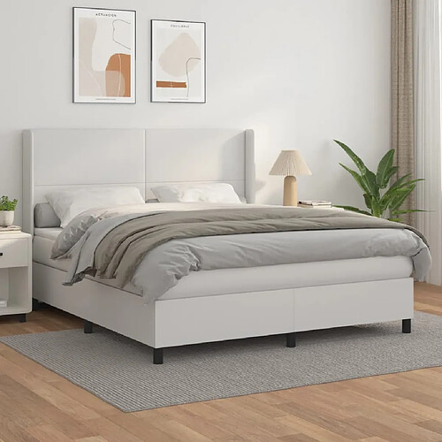 vidaXL Sommier à lattes de lit avec matelas Blanc 180x200cm Similicuir