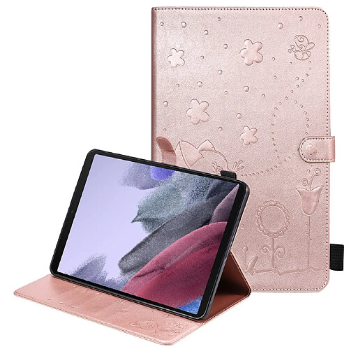 Etui en PU motif chat et abeille avec support or rose pour votre Samsung Galaxy Tab A7 Lite 8.7 pouces/T225/T220