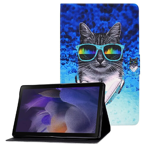 Etui en PU fermeture magnétique avec porte-cartes Lunettes chat pour votre Samsung Galaxy Tab A8 (2021) SM-X200/SM-X205