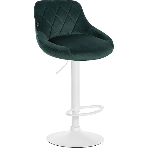 Decoshop26 Tabouret de bar en velours vert coutures décoratives pivotant support métal blanc TDB10662