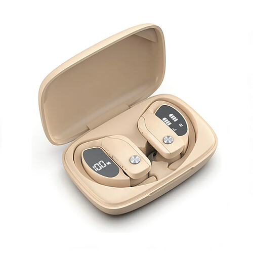 Universal Bouchons d'oreille Bluetooth sans fil pour le sport Casque stéréo sans fil réel Casque basse Casque avec microphone Téléphone mobile TV | Casque Bluetooth (beige)