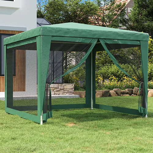 vidaXL Tente de fête avec 4 parois latérales en maille Vert 3x3 m PEHD