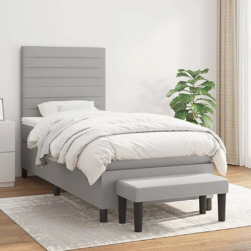 vidaXL Sommier à lattes de lit et matelas Gris clair 90x190 cm Tissu