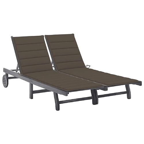 Maison Chic Chaise longue de jardin 2 places avec coussin | Bain de soleil Relax | Transat Gris Acacia -GKD54846