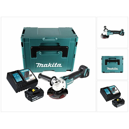 Makita DGA 504 RG1J Meuleuse d'angle sans fil 18 V 125 mm Brushless + 1x Batterie 6.0 Ah + Chargeur + Coffret Makpac