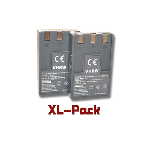 Vhbw 2 x batterie Li-Ion 750mAh (3.6V) pour Canon séries Powershot & Digital Ixus, par ex. Ixus 300, 330, 400, etc, remplace la batterie type NB-1L, NB-1LH