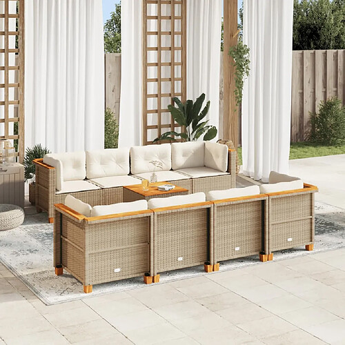 vidaXL Salon de jardin avec coussins 9 pcs beige résine tressée