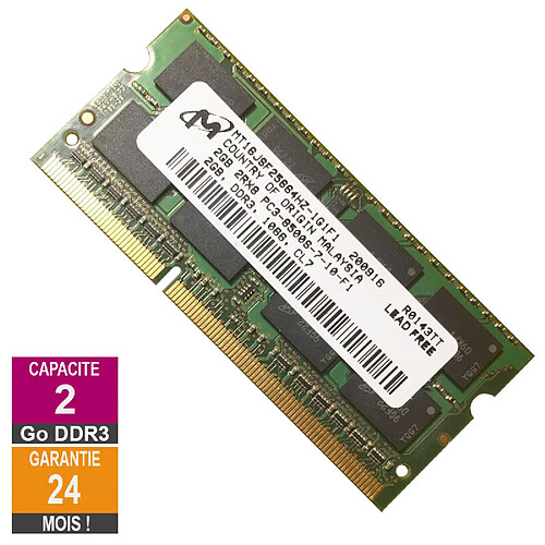 Barrette Mémoire 2Go RAM DDR3 Micron MT16JSF25664HZ-1G1F1 SO-DIMM PC3-8500 1066MHz 2Rx8 · Reconditionné