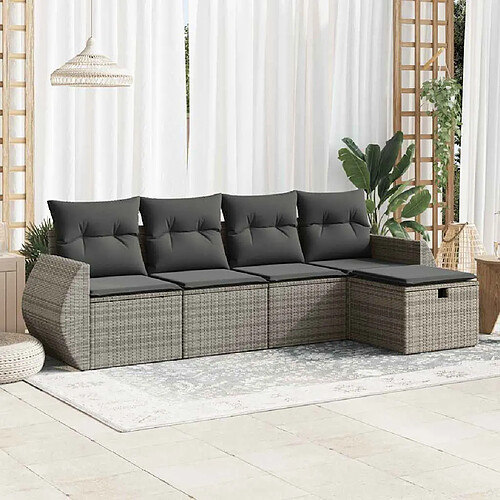 vidaXL Salon de jardin 5 pcs avec coussins gris résine tressée