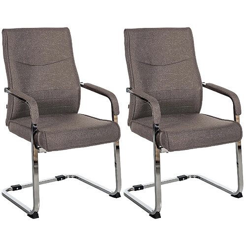 Decoshop26 Lot de 2 fauteuils de bureau chaises visiteur sans roulettes piétement luge en métal chromé et assise en tissu gris foncé 10_0003099