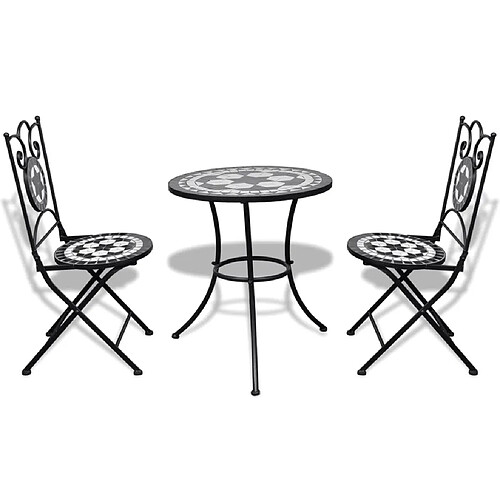 Maison Chic Mobilier de bistro et chaises de jardin 3 pcs Carreaux céramiques Noir et blanc -GKD573597