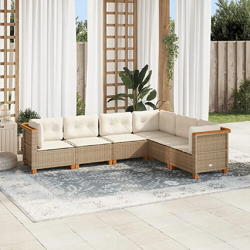 vidaXL Salon de jardin avec coussins 6 pcs beige résine tressée