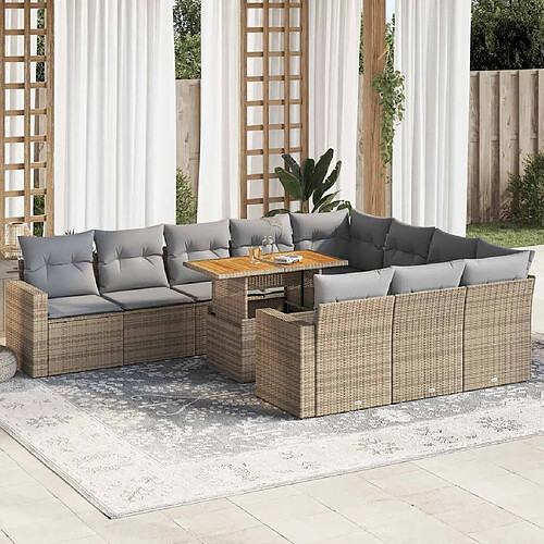 vidaXL Salon de jardin 11 pcs avec coussins beige résine tressée