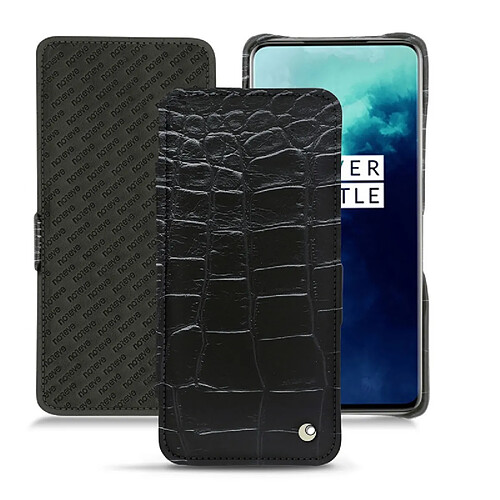 Housse cuir OnePlus 7T Pro - Rabat horizontal - Crocodile nero ( Noir / Black) - NOREVE