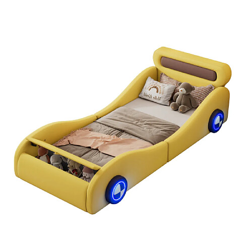 ComfortXL Lit Pour Enfant En Forme De Voiture Avec Roues Lumineuses Et Espace De Rangement