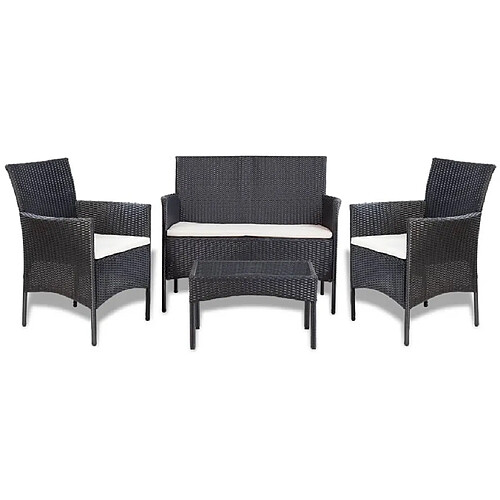 vidaXL Salon de jardin 4 pcs avec coussins Résine tressée Noir