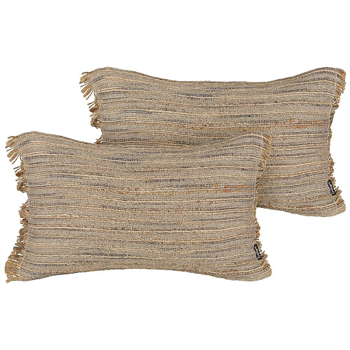 Beliani Coussin LEDUM Jute 30 x 50 cm À rayure Beige