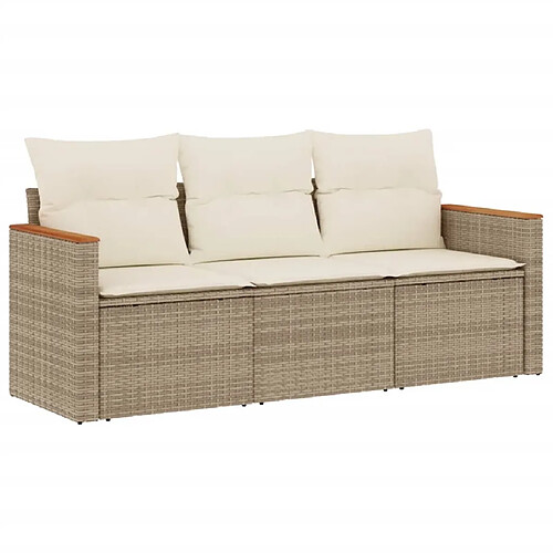 Maison Chic Salon de jardin avec coussins 3 pcs | Ensemble de Table et chaises | Mobilier d'Extérieur beige résine tressée -GKD86572