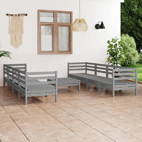 vidaXL Salon de jardin 9 pcs Gris Bois de pin massif