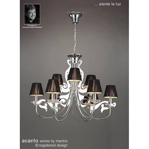 Luminaire Center Suspension Acanto rond 9 Ampoules E14, chrome poli avec Abat jour noirs