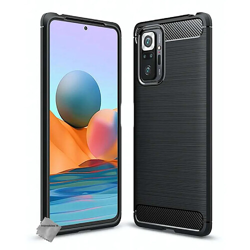 Htdmobiles Coque silicone gel carbone pour Xiaomi Redmi Note 10 Pro + verre trempe - NOIR