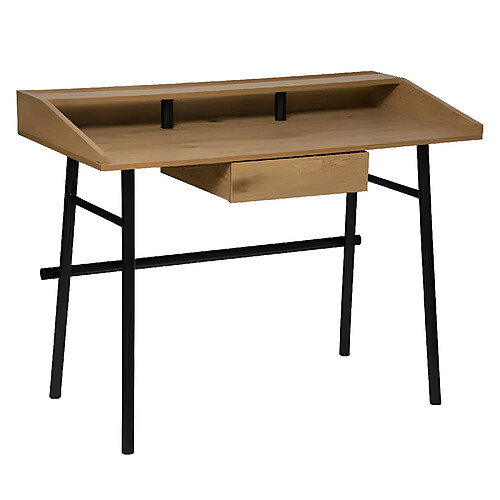 Pegane Bureau en fer et bois coloris beige - longueur 110 x profondeur 55 x hauteur 85 cm